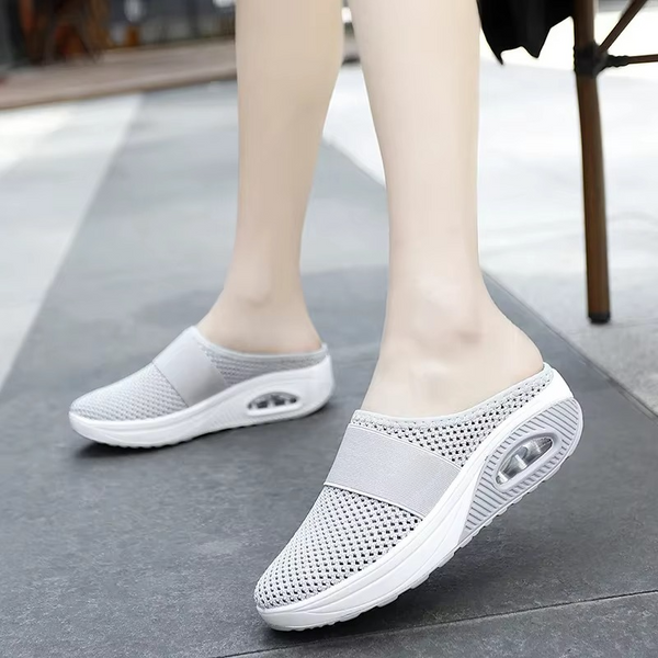Women's Orthopedic Air Cushion Slip-On Walking Shoes, Lightweight Mesh Platform Mules