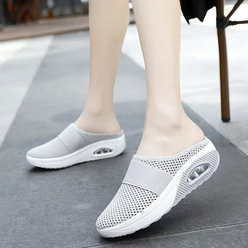 Women's Orthopedic Air Cushion Slip-On Walking Shoes, Lightweight Mesh Platform Mules