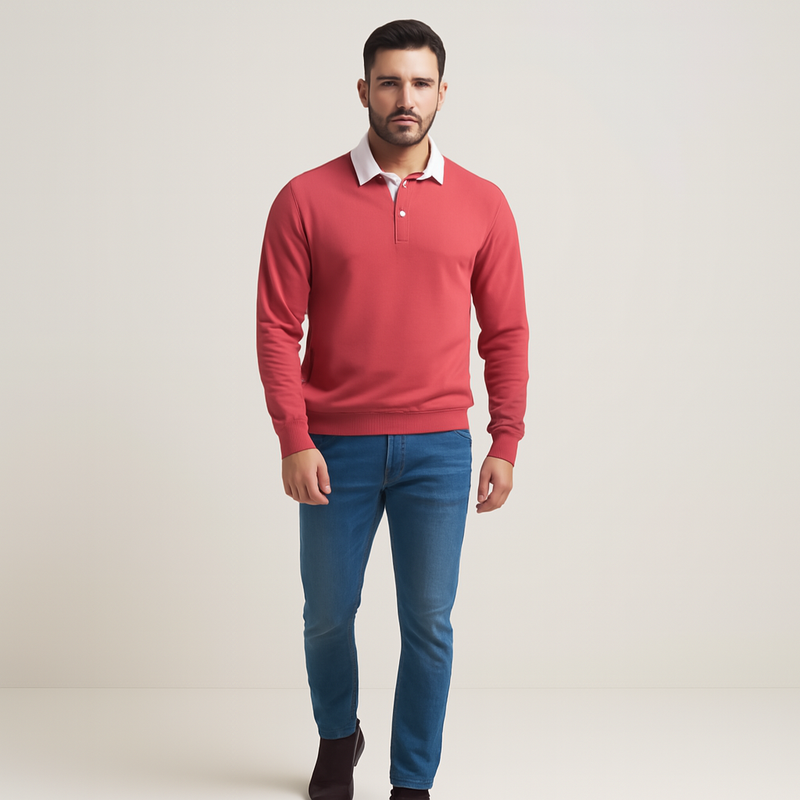 Autumn Polo Neck Cotton Sweatshirt for Men, Casual and Social Wear