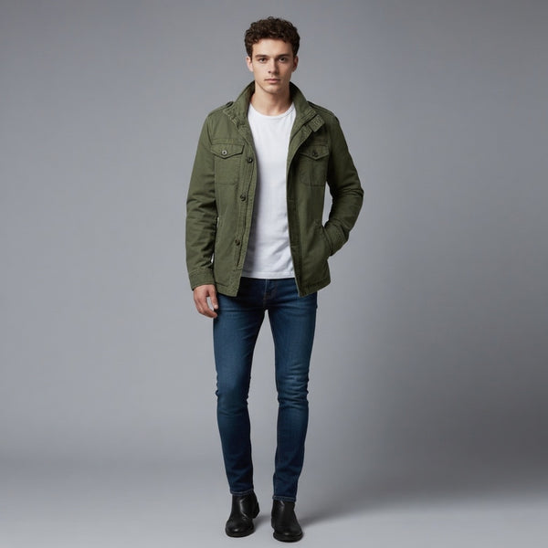 Men's M65 Retro Denim Cargo Jacket Outdoor Multi Pocket Field Coat