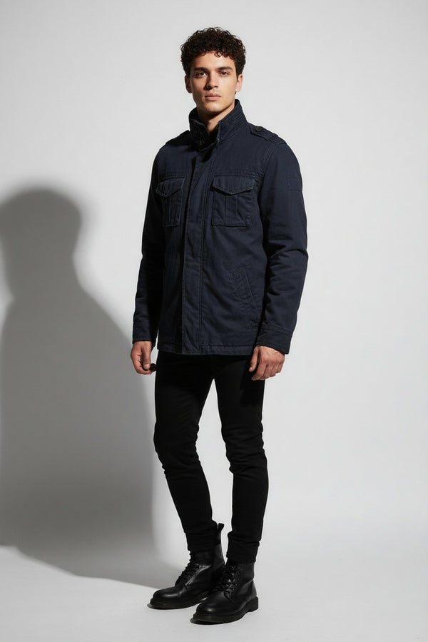Men's M65 Retro Denim Cargo Jacket Outdoor Multi Pocket Field Coat