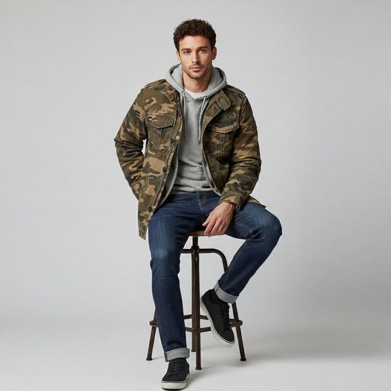 Men's M65 Retro Denim Cargo Jacket Outdoor Multi Pocket Field Coat