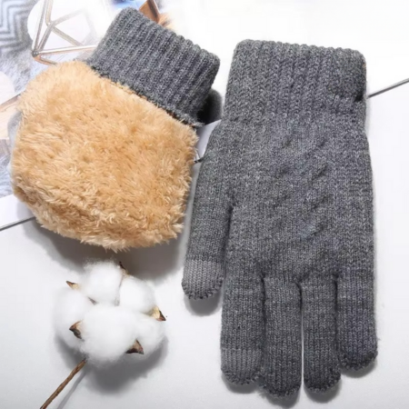 Men’s Winter Knit Touch Screen Gloves with Double-Layer Plush Lining