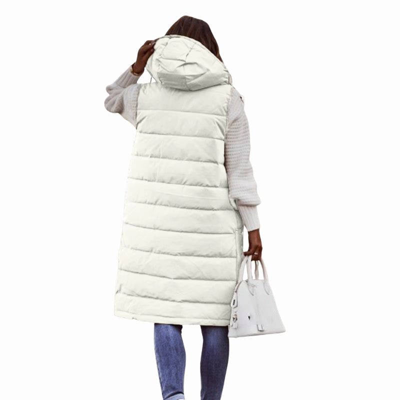 Long Hooded Sleeveless Puffer Vest