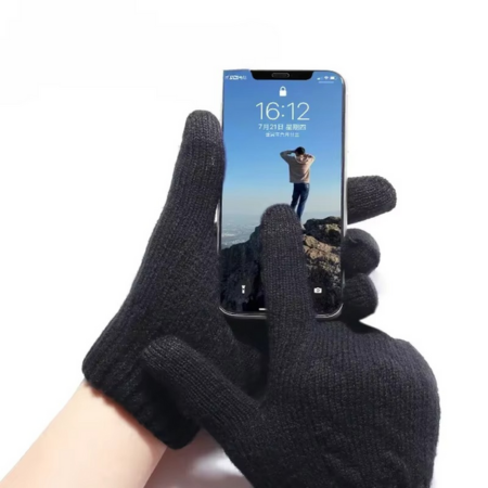 Men’s Winter Knit Touch Screen Gloves with Double-Layer Plush Lining