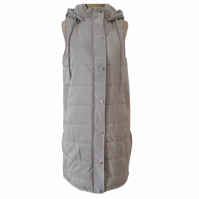 Long Hooded Sleeveless Puffer Vest