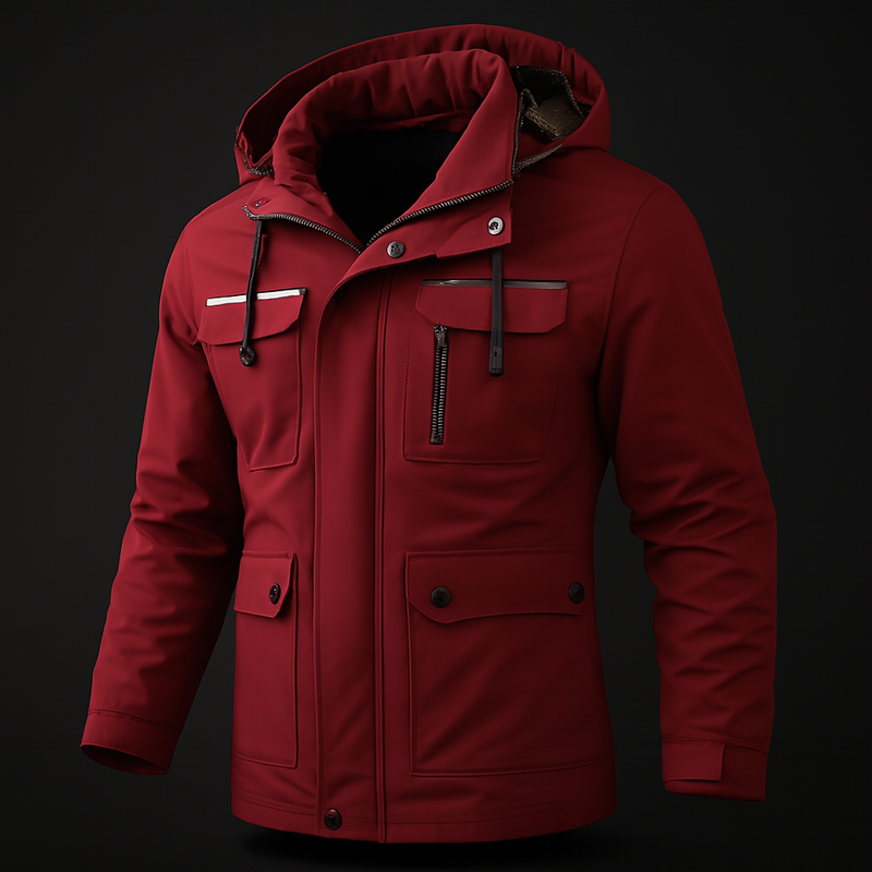 Men's Waterproof Soft Shell Hooded Windbreaker Jacket with Warm Fleece Lining