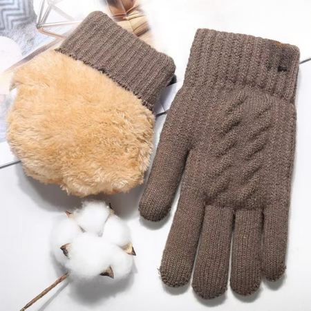 Men’s Winter Knit Touch Screen Gloves with Double-Layer Plush Lining