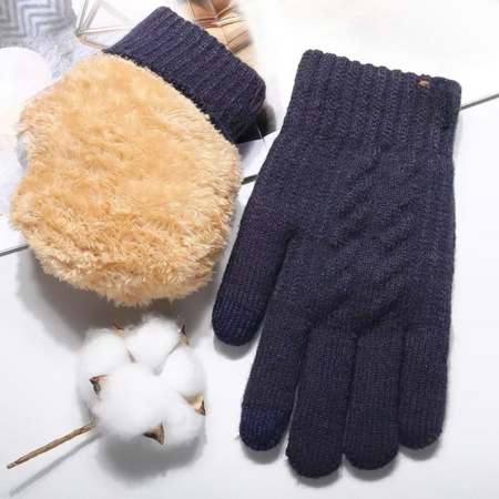 Men’s Winter Knit Touch Screen Gloves with Double-Layer Plush Lining