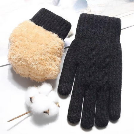 Men’s Winter Knit Touch Screen Gloves with Double-Layer Plush Lining