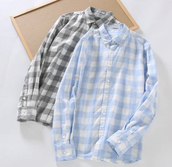2025 Spring Summer Plaid Long Sleeve Men’s Casual Shirt