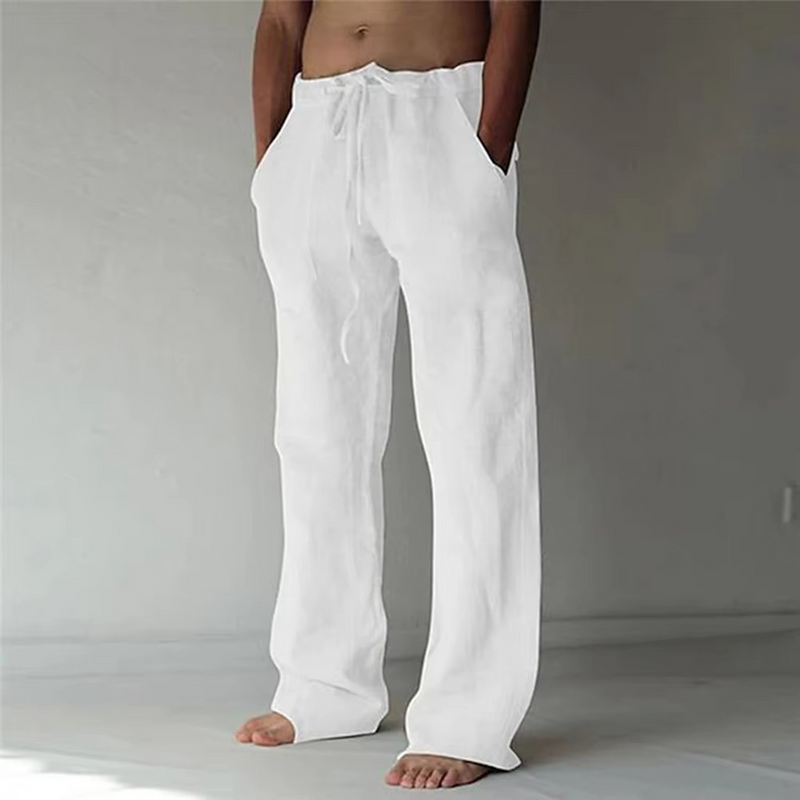 Men's Solid Color Drawstring Summer Pants, Lightweight Straight-Leg Casual Trousers