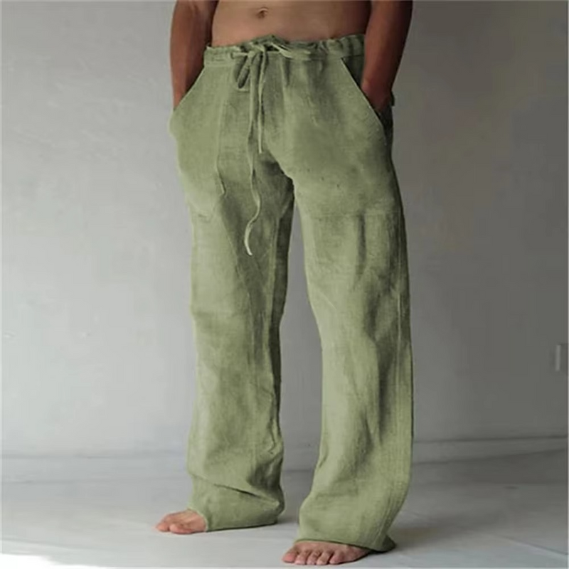 Men's Solid Color Drawstring Summer Pants, Lightweight Straight-Leg Casual Trousers