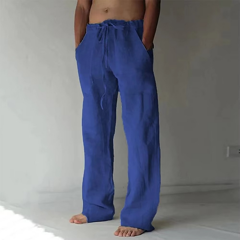 Men's Solid Color Drawstring Summer Pants, Lightweight Straight-Leg Casual Trousers