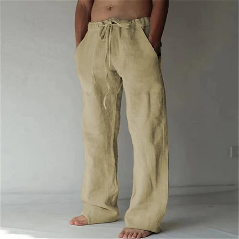 Men's Solid Color Drawstring Summer Pants, Lightweight Straight-Leg Casual Trousers