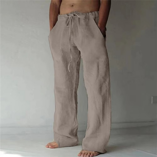 Men's Solid Color Drawstring Summer Pants, Lightweight Straight-Leg Casual Trousers