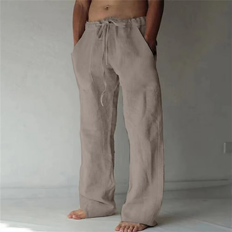 Men's Solid Color Drawstring Summer Pants, Lightweight Straight-Leg Casual Trousers