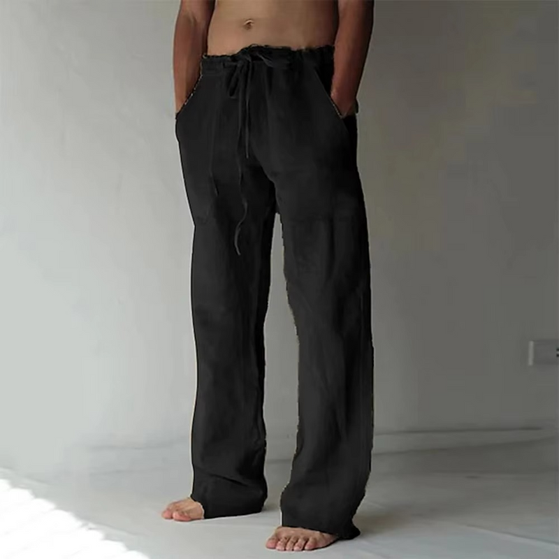 Men's Solid Color Drawstring Summer Pants, Lightweight Straight-Leg Casual Trousers