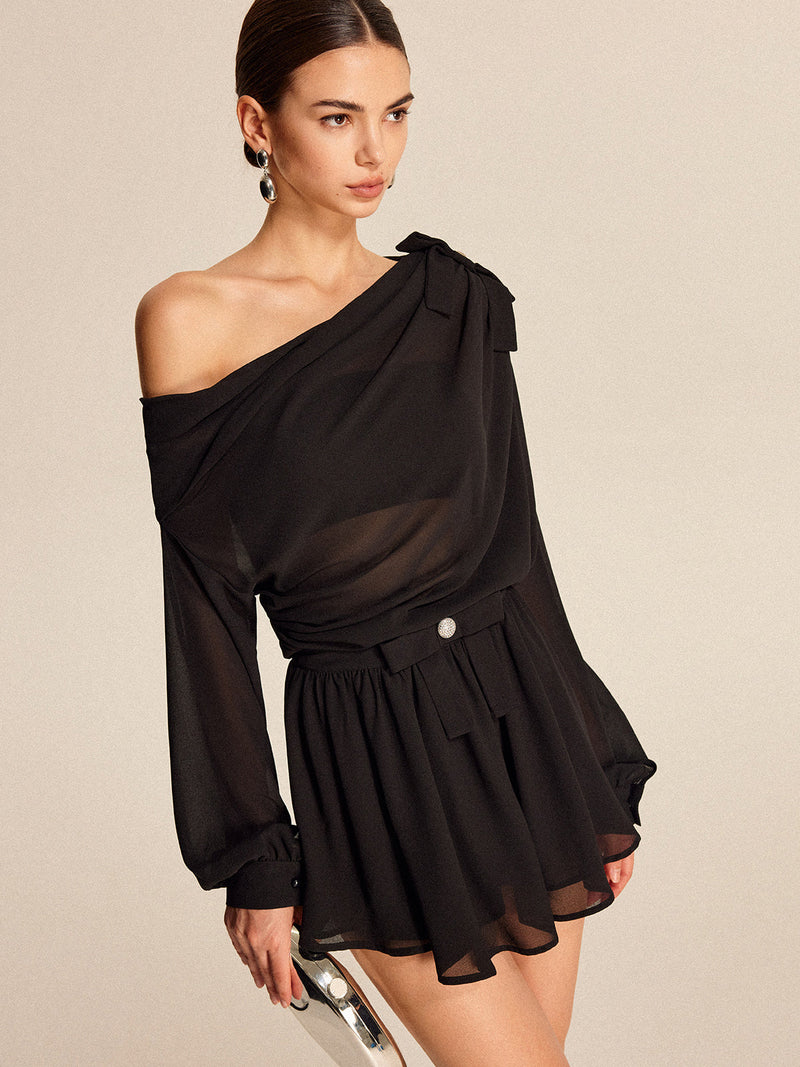 Chiffon One-Shoulder Bow Detail Top