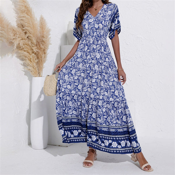 Isabelle – Bohemian Floral V-Neck Beach Maxi Dress