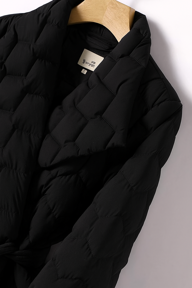 Women's Lightweight Quilted Cotton Jacket with Lapel and Tie Waist