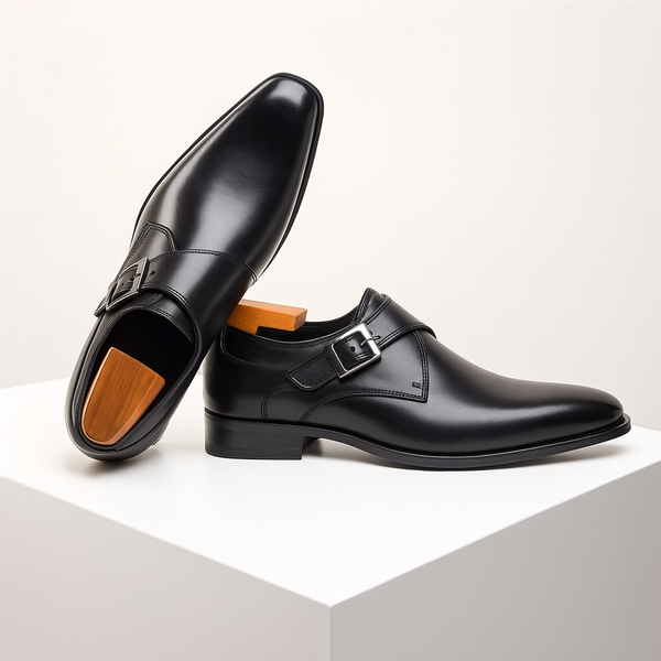 Men's Genuine Cow Leather Buckle Pointed Dress Shoes