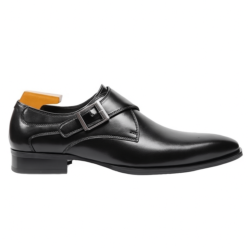Men's Genuine Cow Leather Buckle Pointed Dress Shoes