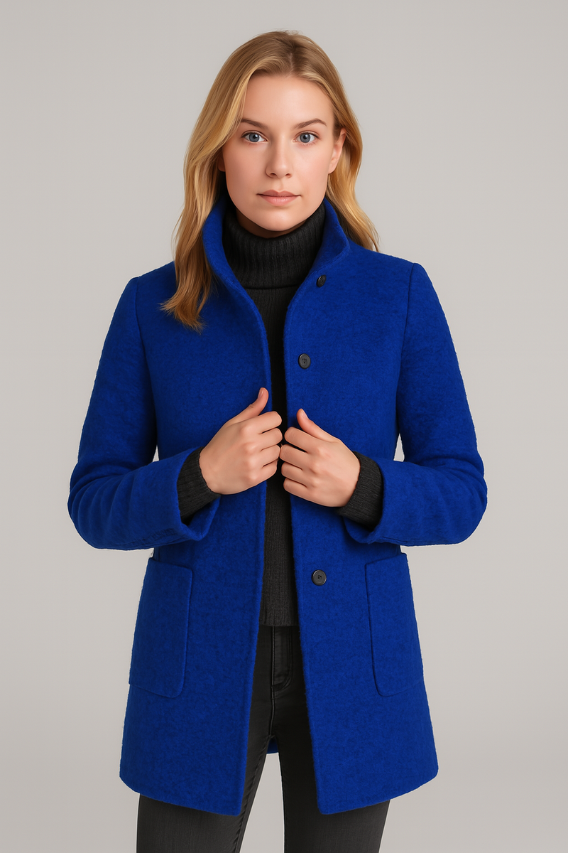 Spring 2025 Women’s Cotton Coat Black Stand Collar Casual Long Sleeve with Button Pockets