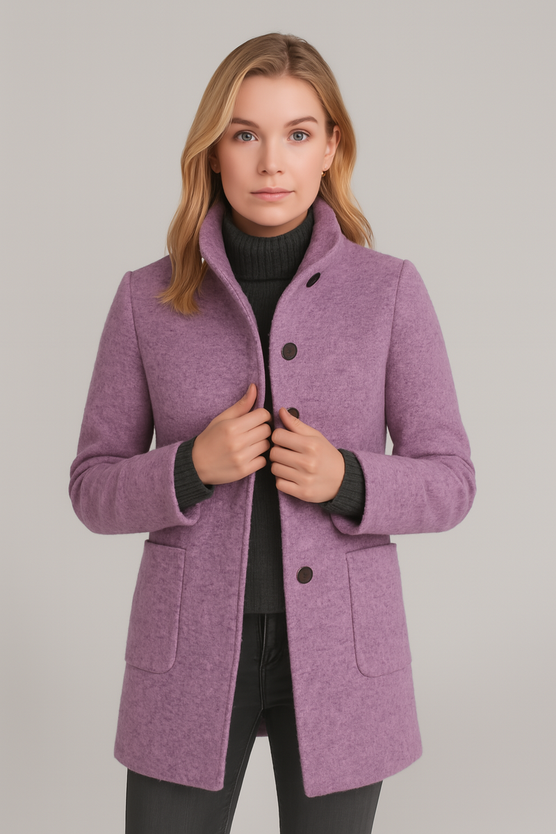 Spring 2025 Women’s Cotton Coat Black Stand Collar Casual Long Sleeve with Button Pockets