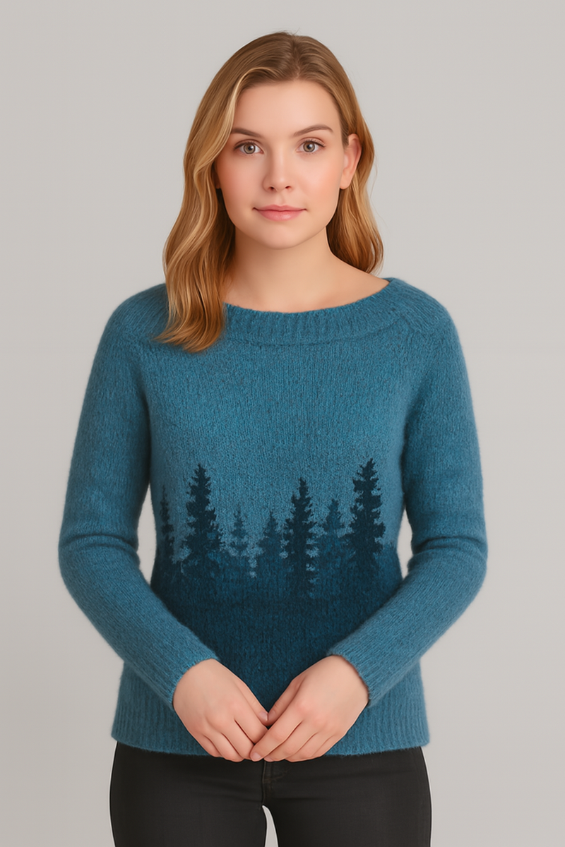 Loose Fit Round Neck Color Block Knitwear Women's Pullover Sweater Casual Long Sleeve