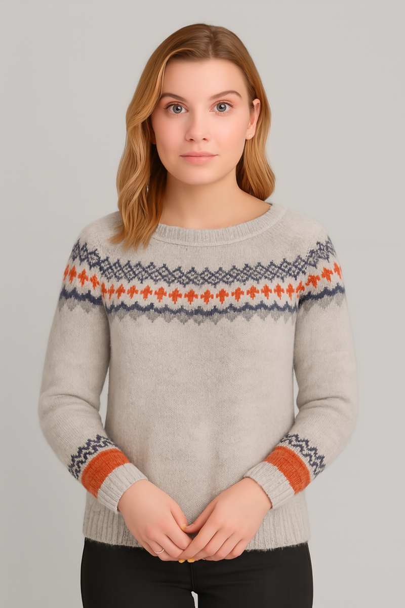 Loose Fit Round Neck Color Block Knitwear Women's Pullover Sweater Casual Long Sleeve