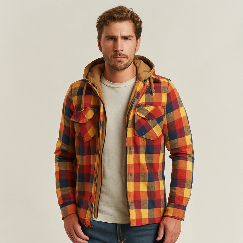 Men's Checkered Cotton Hooded Jacket, Thick Warm Casual Coat, Sizes S–5XL