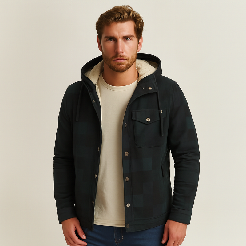 Men's Checkered Cotton Hooded Jacket, Thick Warm Casual Coat, Sizes S–5XL