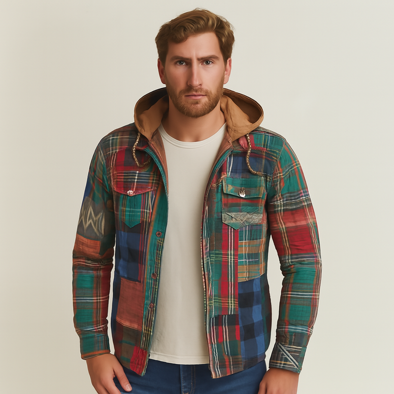 Men's Checkered Cotton Hooded Jacket, Thick Warm Casual Coat, Sizes S–5XL