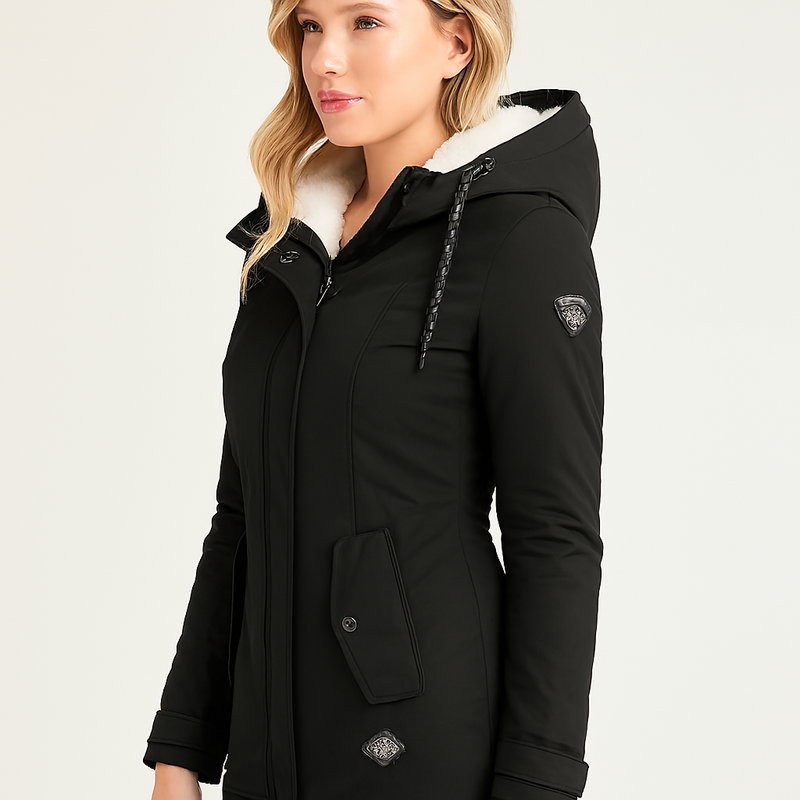 Women’s Slim Fit Winter Coat with Hood and Elastic Waist