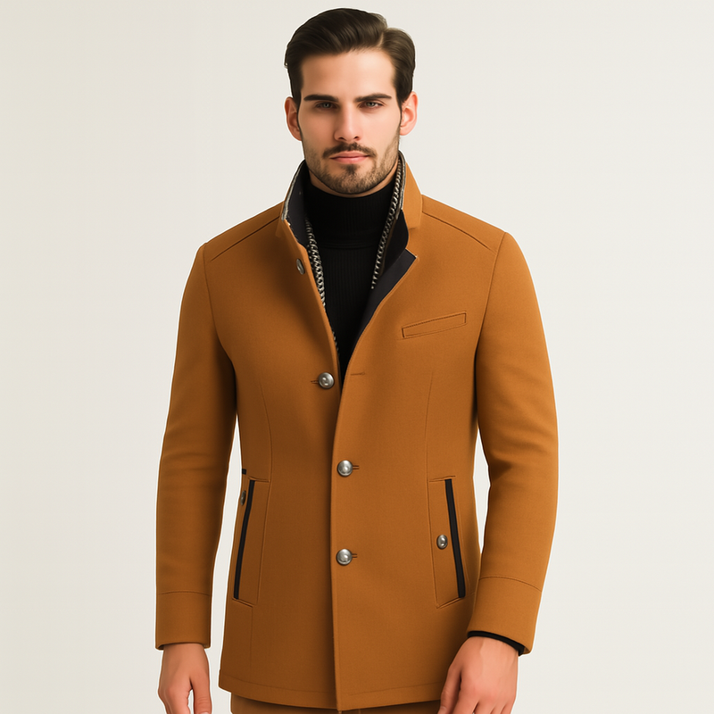 Men's Wool Blend Overcoat With Scarf Collar For Fall And Winter