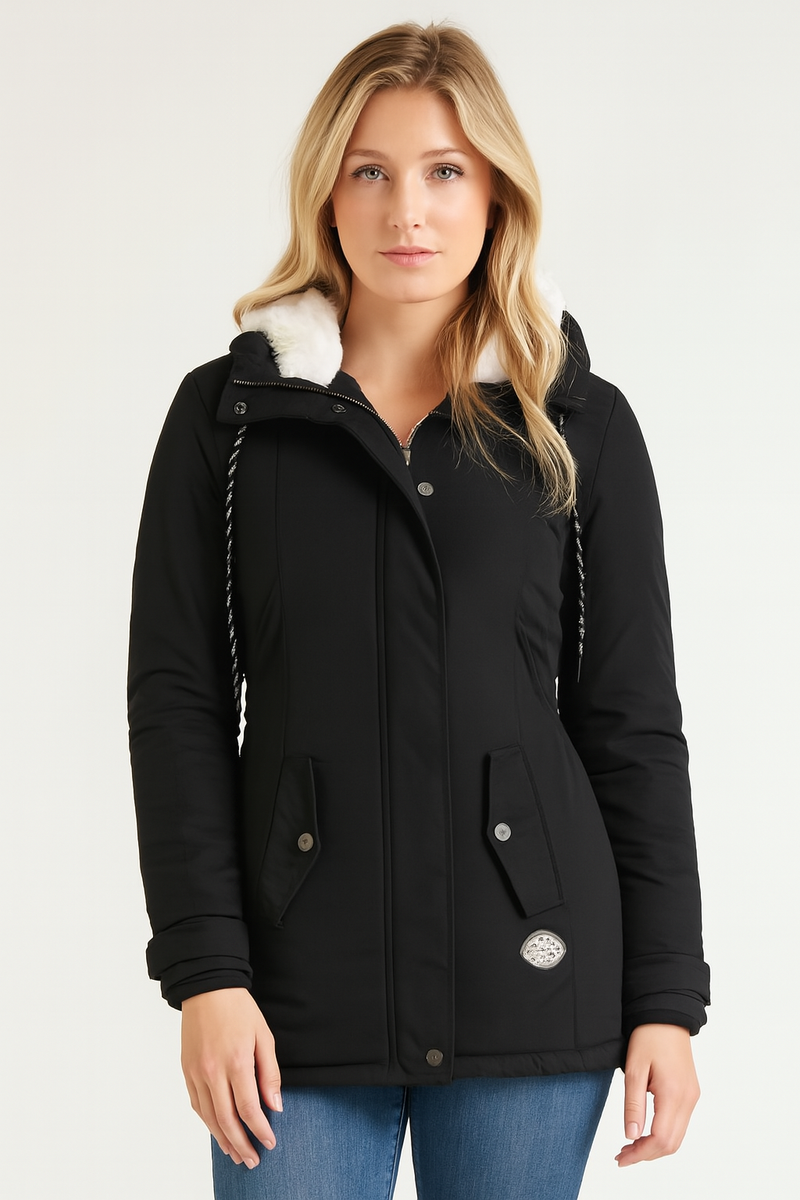 Women’s Slim Fit Winter Coat with Hood and Elastic Waist