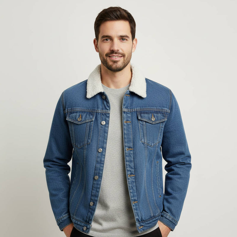 Fleece Lined Denim Sherpa Jacket Mens