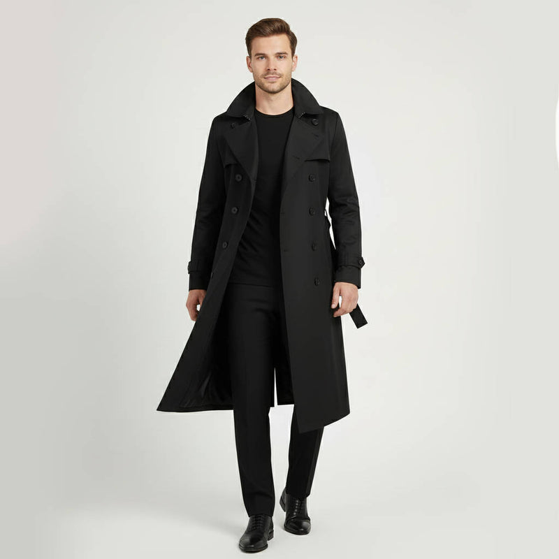 Men's Double Breasted Trench Coat Long & Waterproof