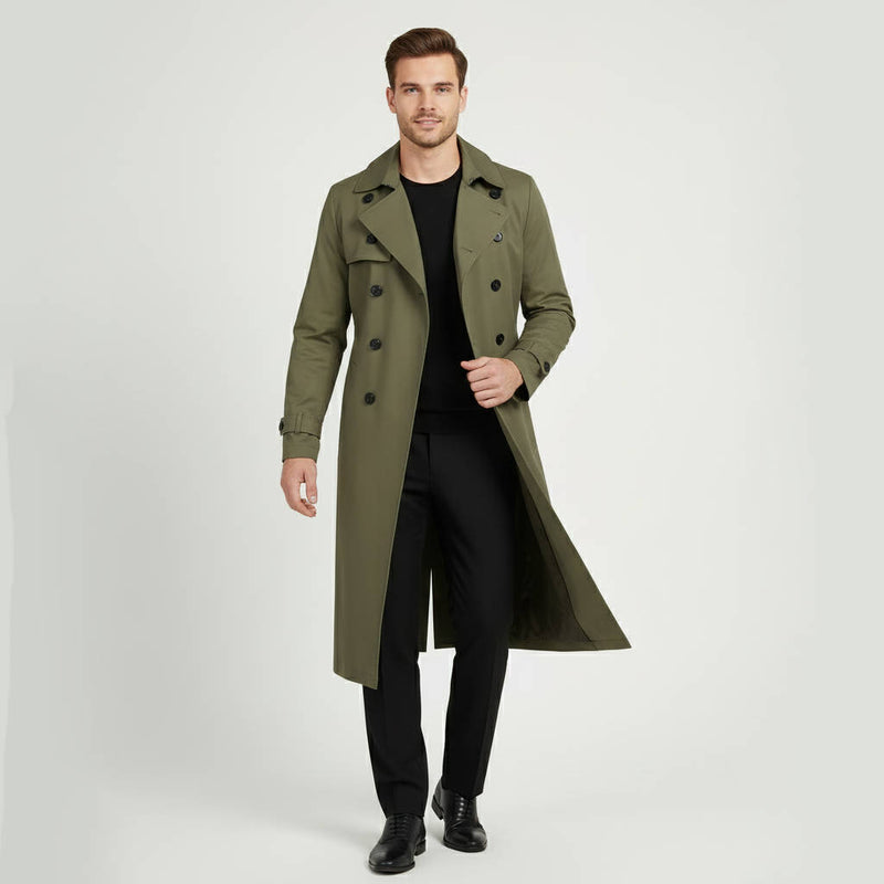 Men's Double Breasted Trench Coat Long & Waterproof