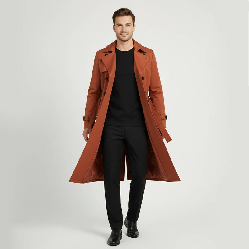 Men's Double Breasted Trench Coat Long & Waterproof