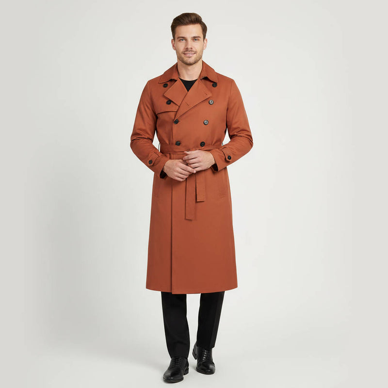 Men's Double Breasted Trench Coat Long & Waterproof