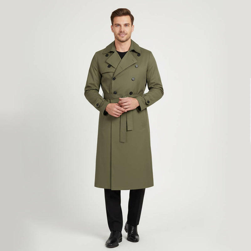 Men's Double Breasted Trench Coat Long & Waterproof