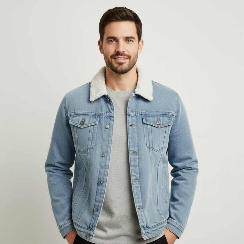 Fleece Lined Denim Sherpa Jacket Mens