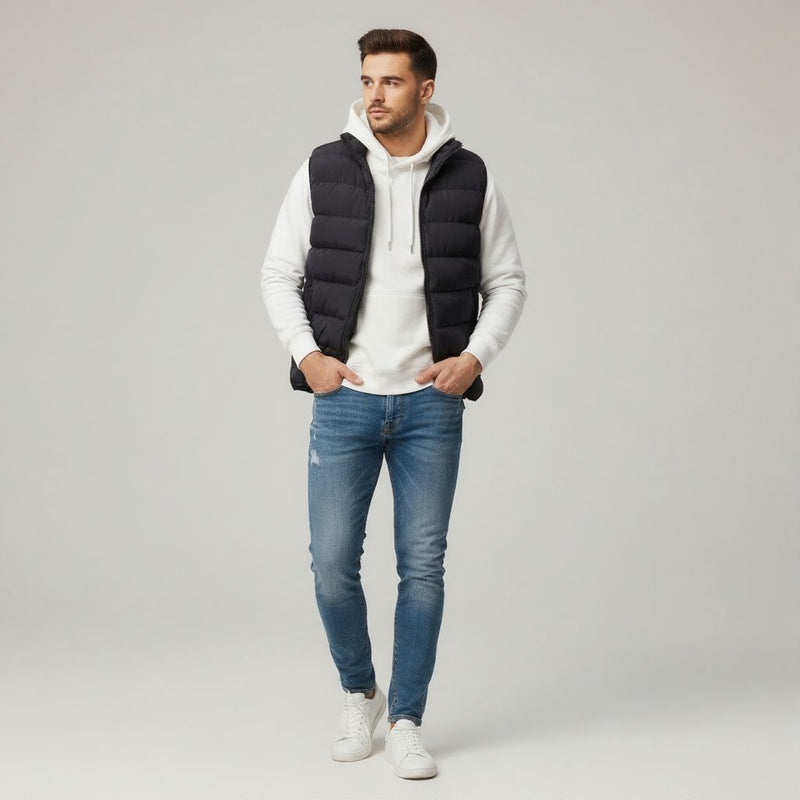 Men's Windproof Down Cotton Vest Winter Warm Sleeveless Jacket