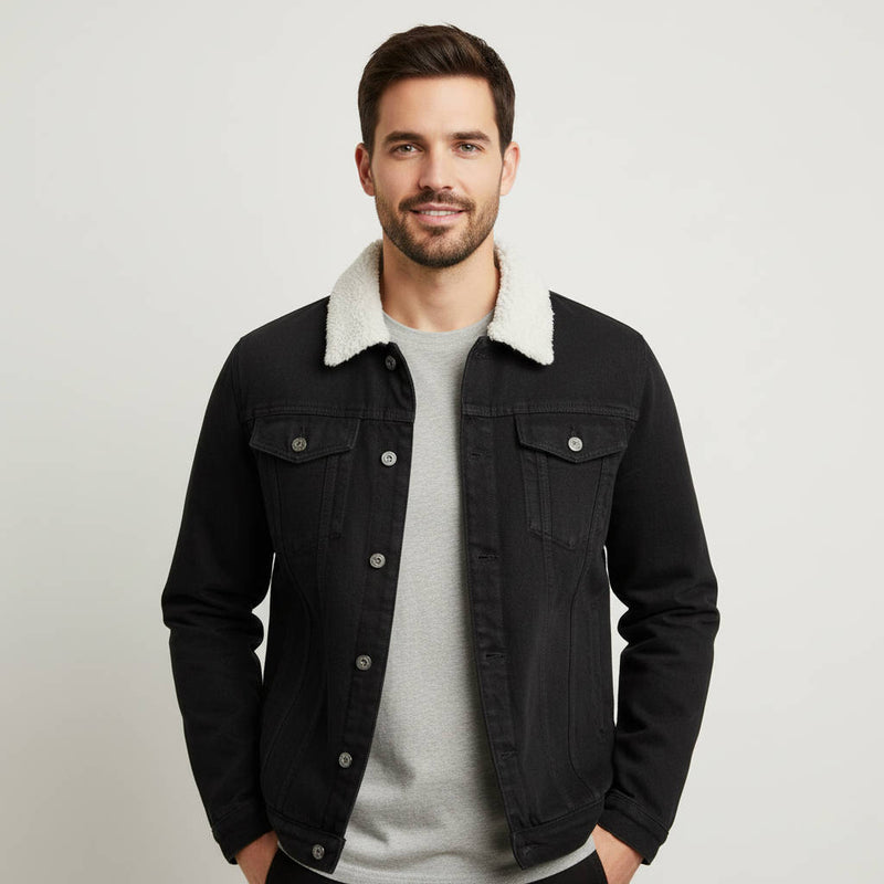 Fleece Lined Denim Sherpa Jacket Mens