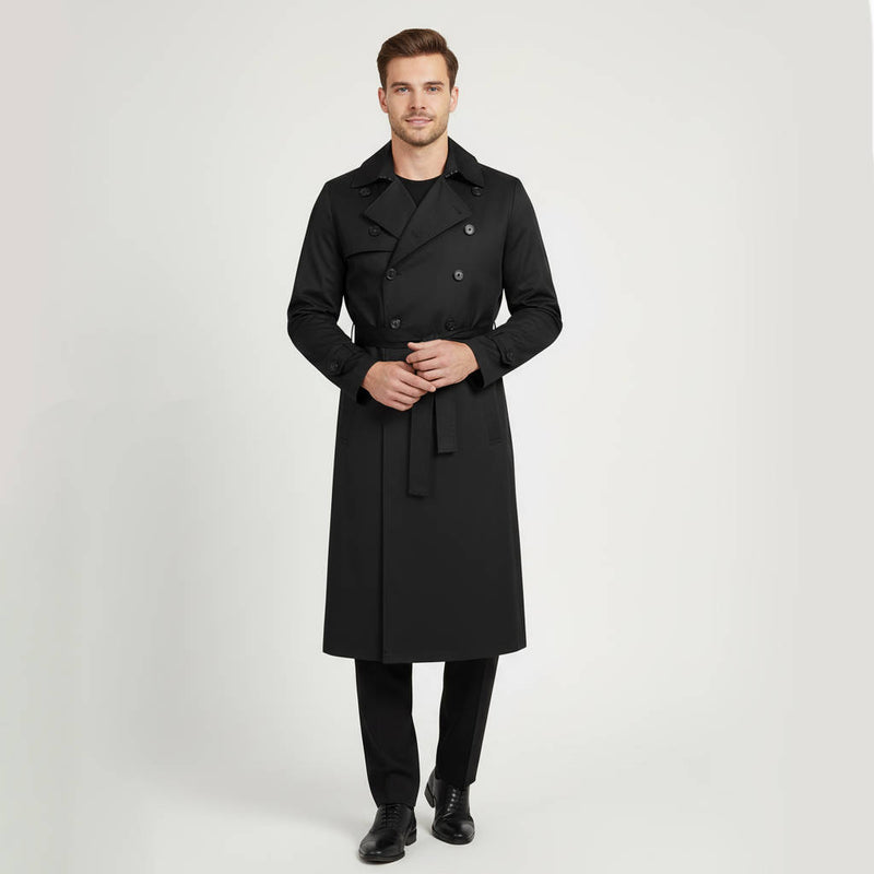 Men's Double Breasted Trench Coat Long & Waterproof