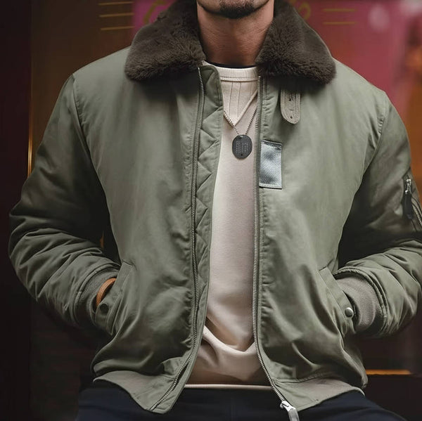 Windproof Bomber Jacket for Men with Rabbit Fur