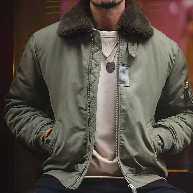 Windproof Bomber Jacket for Men with Rabbit Fur