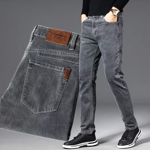 Men's Classic Straight Fit Stretch Denim Jeans – Black Vintage Style, Waist Sizes 29 to 40